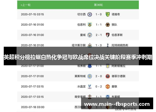 英超积分榜拉锯白热化争冠与欧战席位决战关键阶段赛季冲刺期